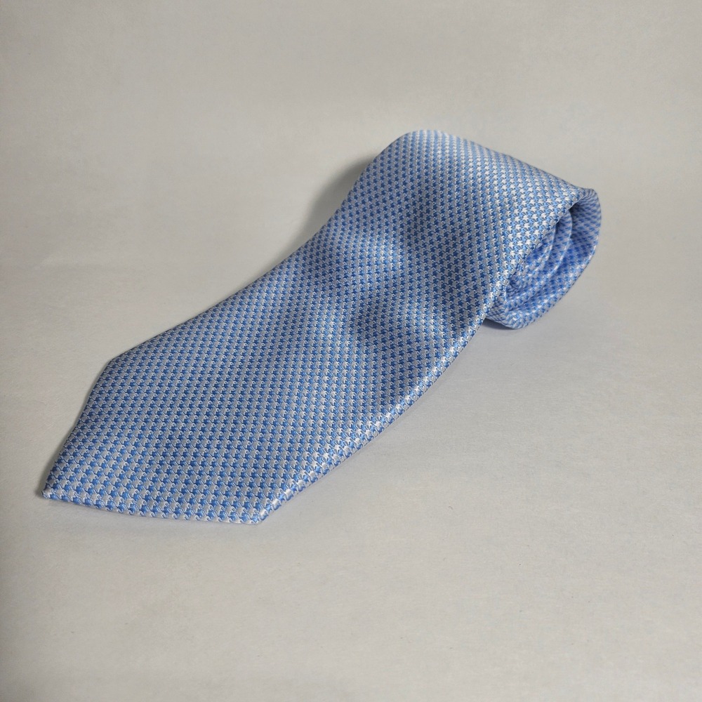 Hisdern Mens Light Blue White Houndstooth Silk Blend Necktie Classic Formal Tie